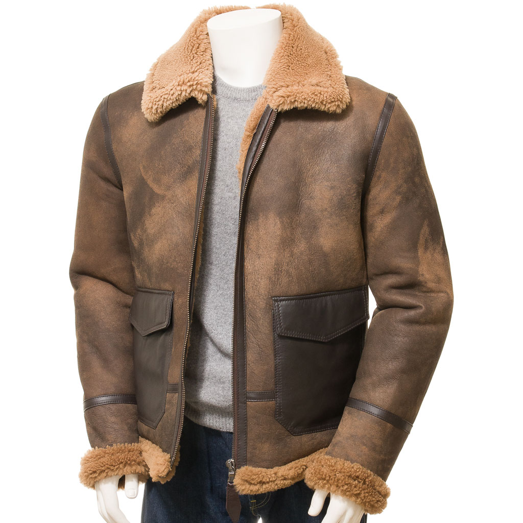 MEN'S BROWN SHEEPSKIN SHEARLING JACKET: FLOYD-1