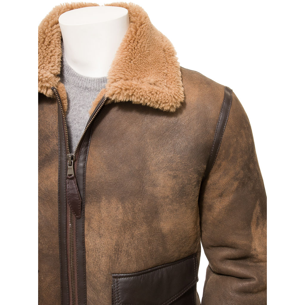 MEN'S BROWN SHEEPSKIN SHEARLING JACKET: FLOYD-2