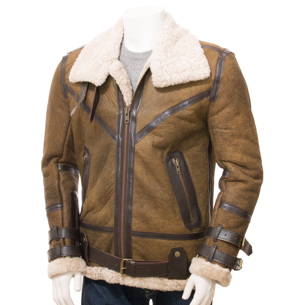 MEN'S TAN SHEEPSKIN SHEARLING JACKET: FREMONT-0