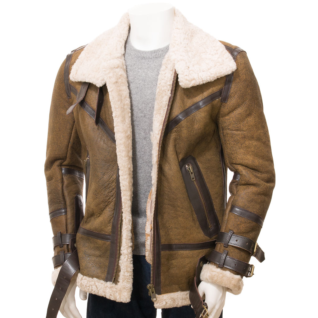 MEN'S TAN SHEEPSKIN SHEARLING JACKET: FREMONT-1