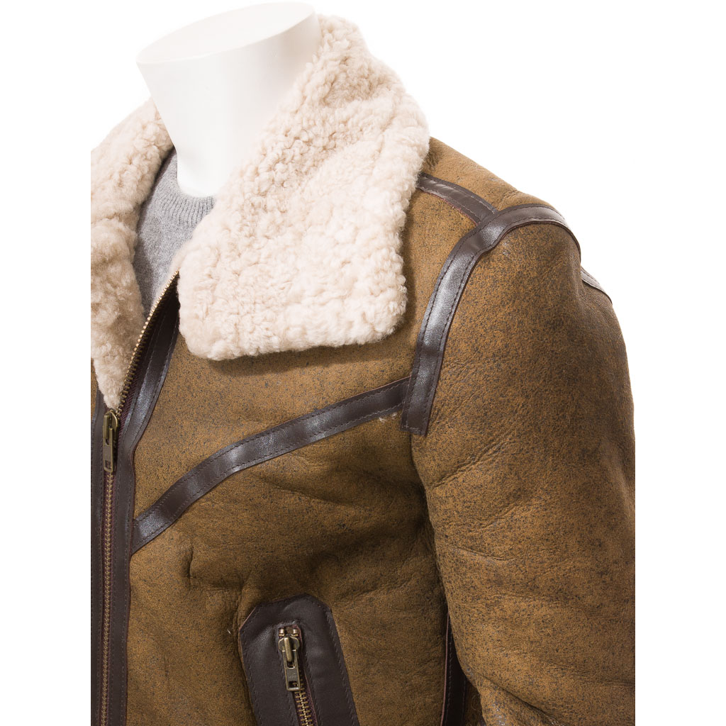 MEN'S TAN SHEEPSKIN SHEARLING JACKET: FREMONT-2