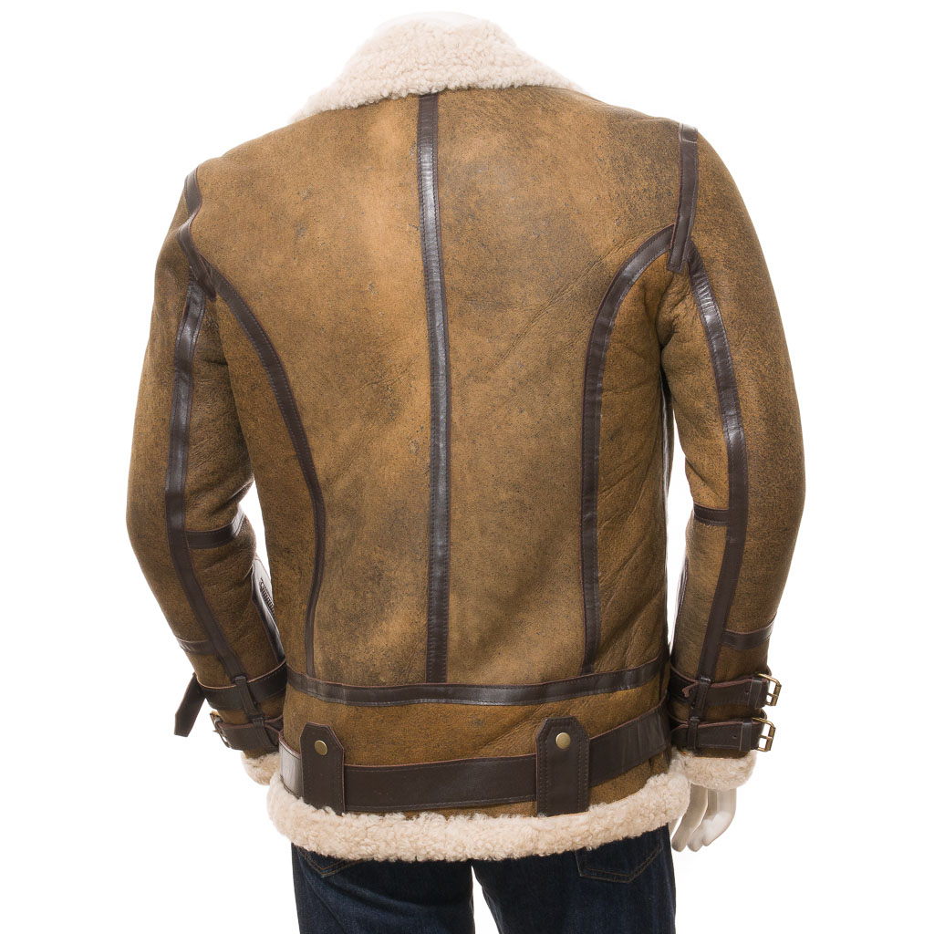 MEN'S TAN SHEEPSKIN SHEARLING JACKET: FREMONT-3