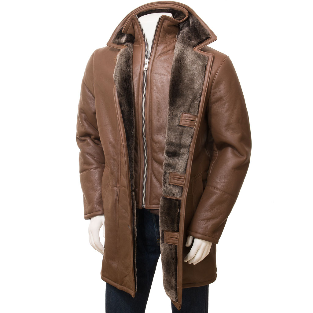 MEN'S BROWN SHEEPSKIN SHEARLING COAT: GALLATIN-1