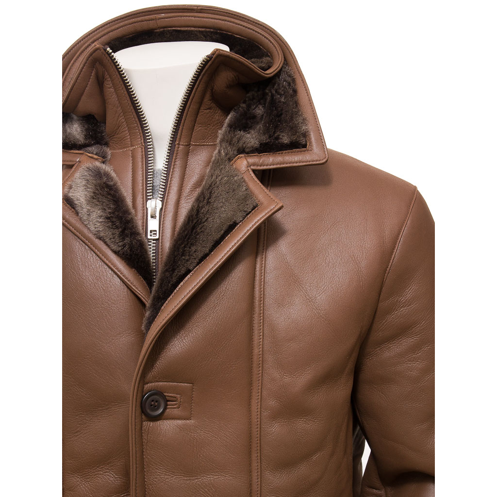 MEN'S BROWN SHEEPSKIN SHEARLING COAT: GALLATIN-2