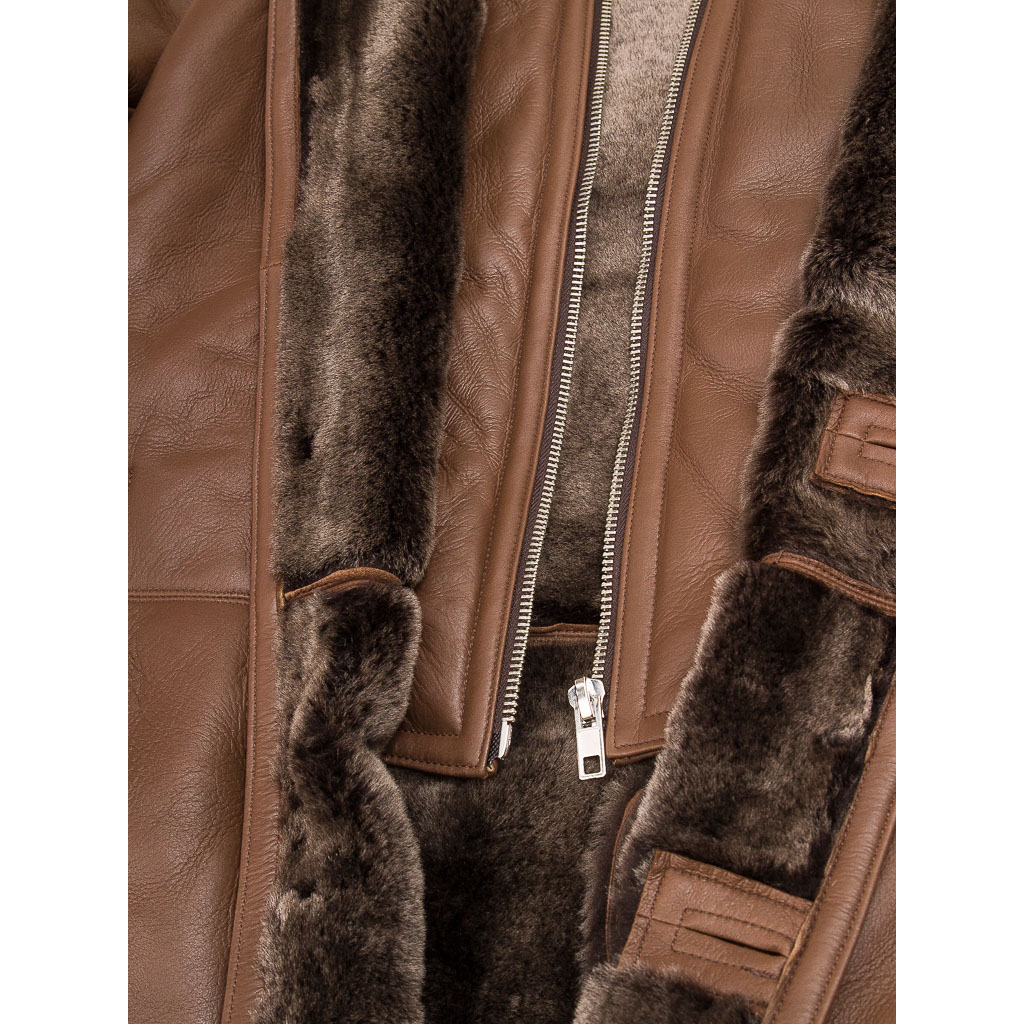 MEN'S BROWN SHEEPSKIN SHEARLING COAT: GALLATIN-4