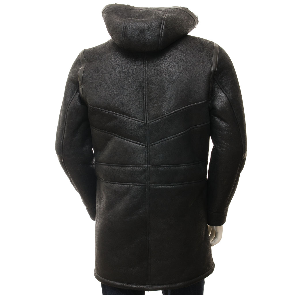 MEN'S BLACK SHEEPSKIN DUFFLE COAT: GALWAY-5