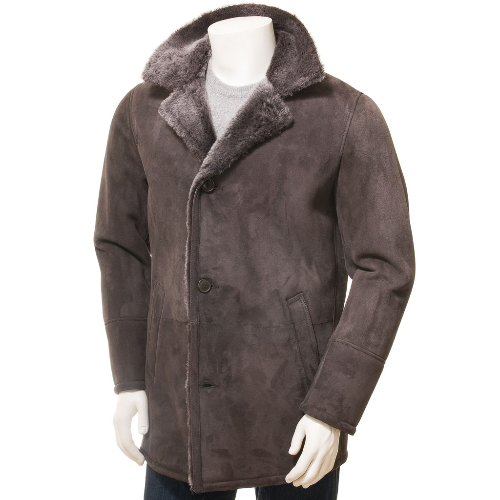 MEN'S BROWN SHEEP SHEARLING COAT: GHENT-0