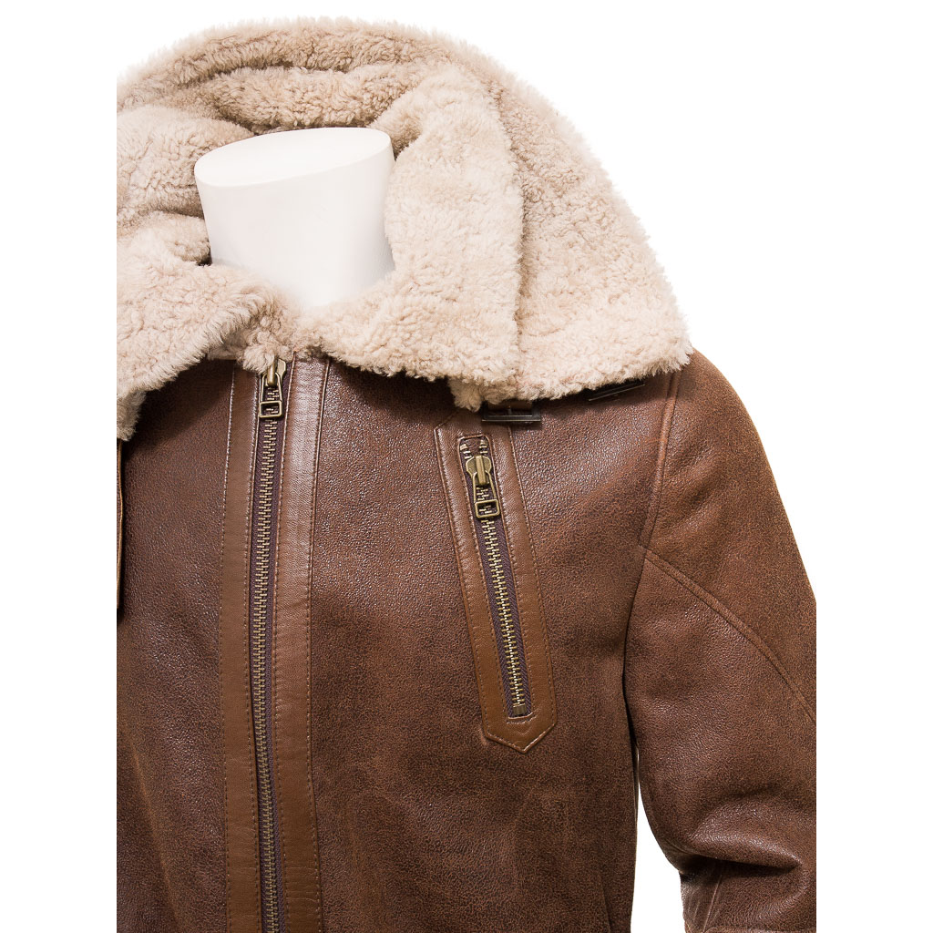 MEN'S BROWN SHEEPSKIN TRENCH COAT: GORHAM-2