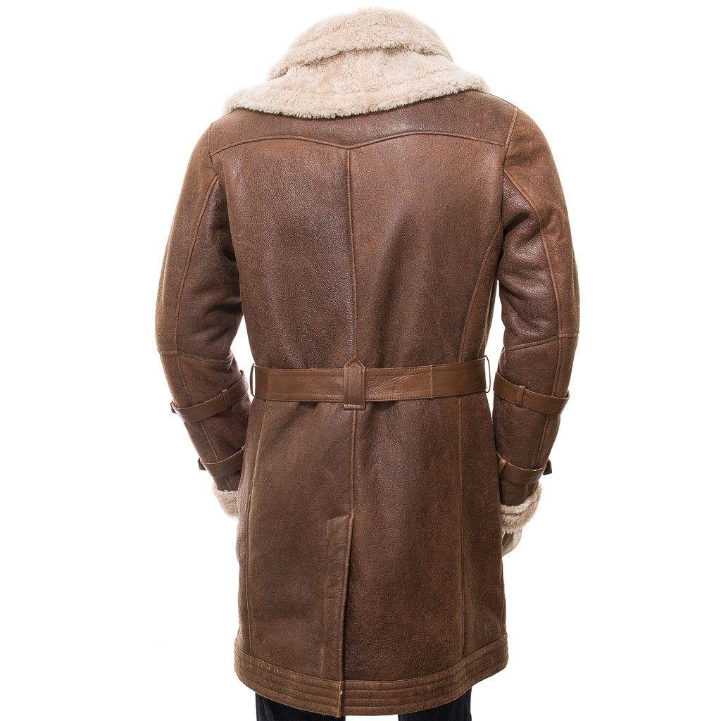 MEN'S BROWN SHEEPSKIN TRENCH COAT: GORHAM-4