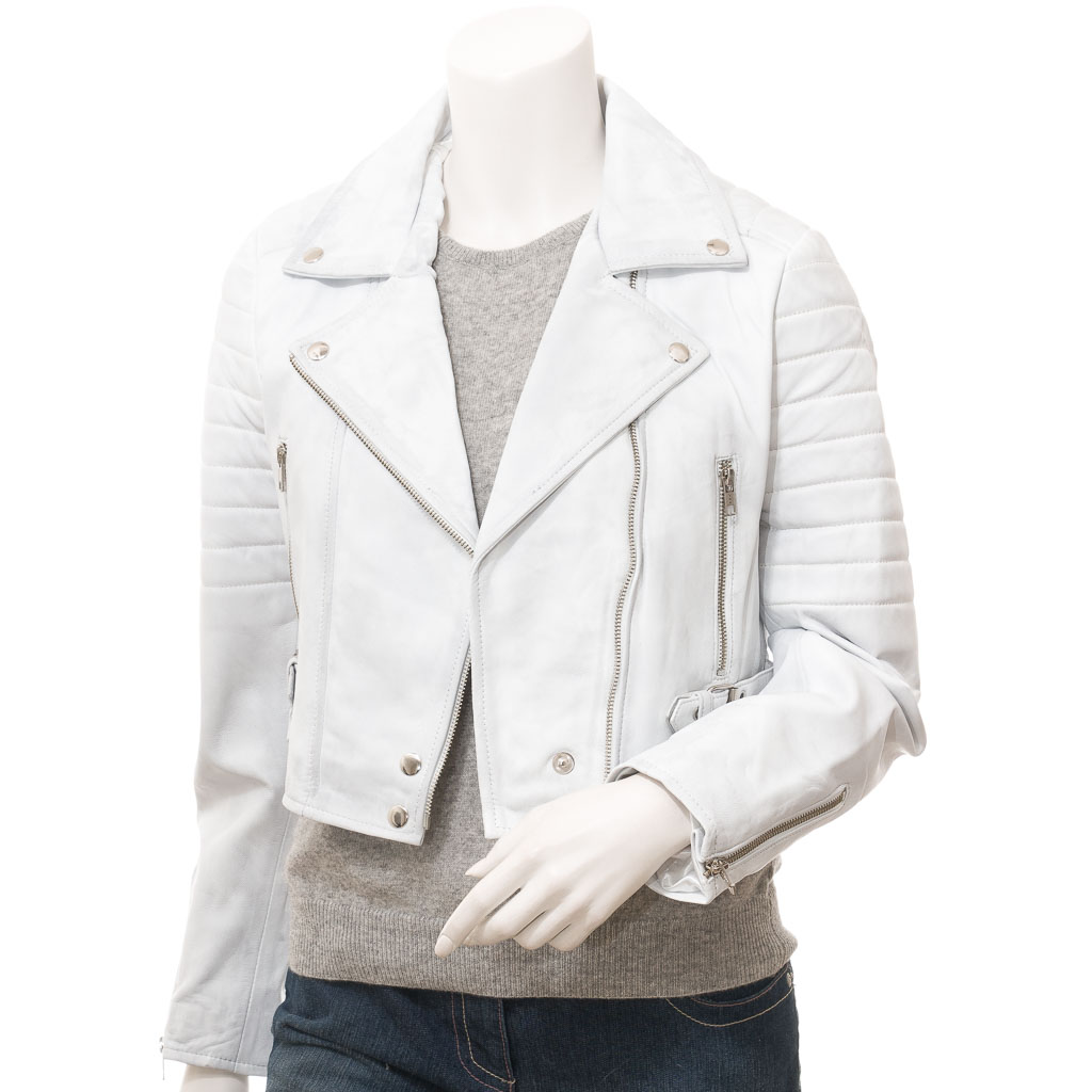 WOMEN'S WHITE LEATHER BIKER JACKET: ANGELICA-1