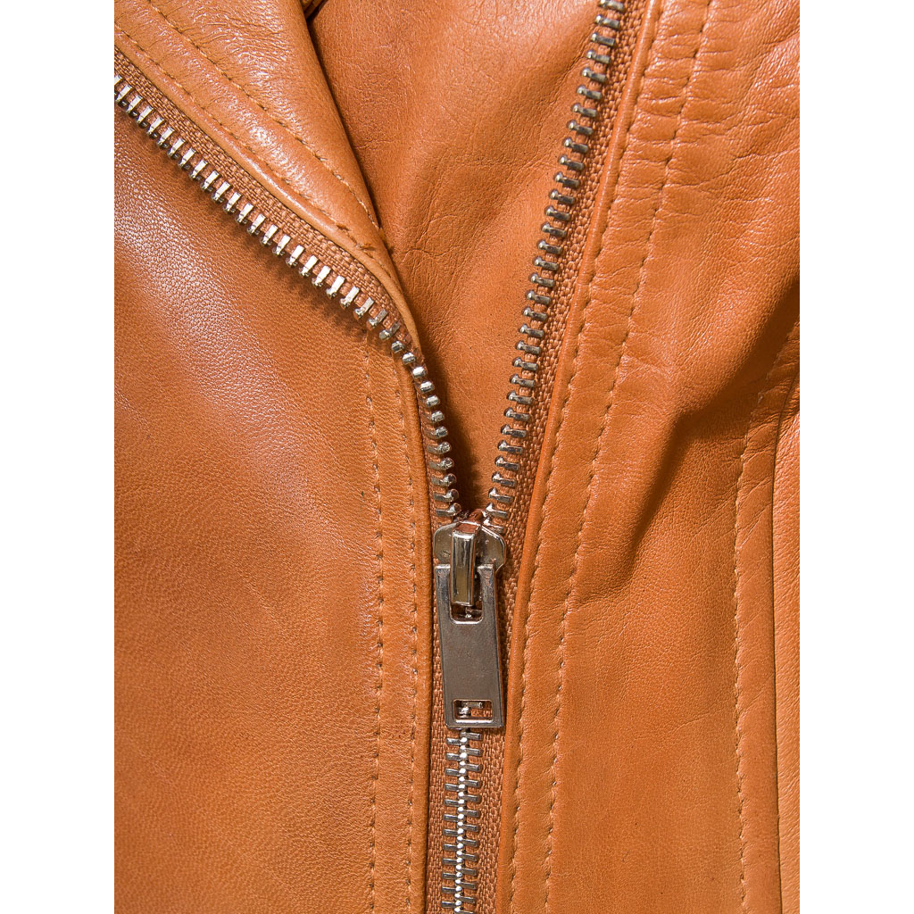 WOMEN'S TAN LEATHER BIKER JACKET: DAVIE-2