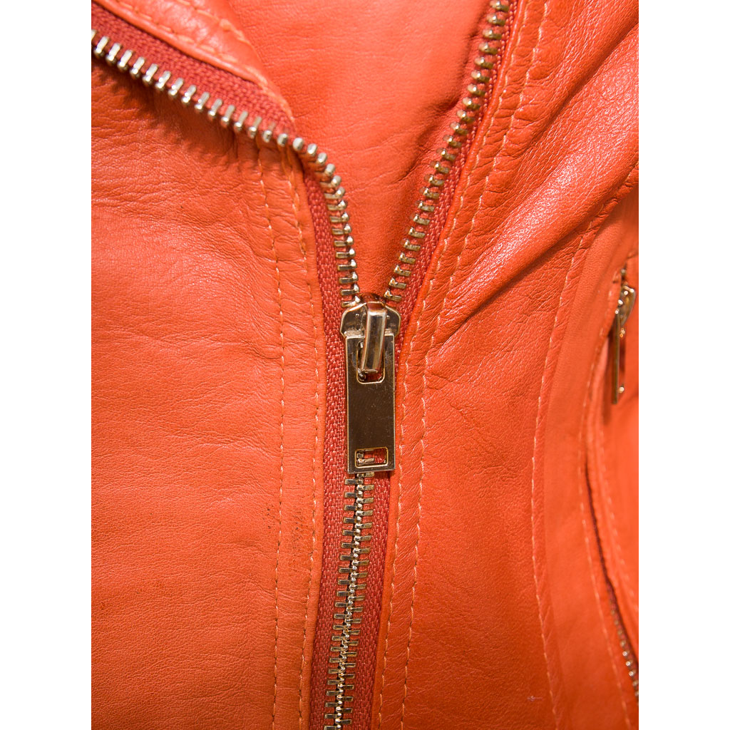 WOMEN'S ORANGE LEATHER BIKER JACKET: DAVIE-3