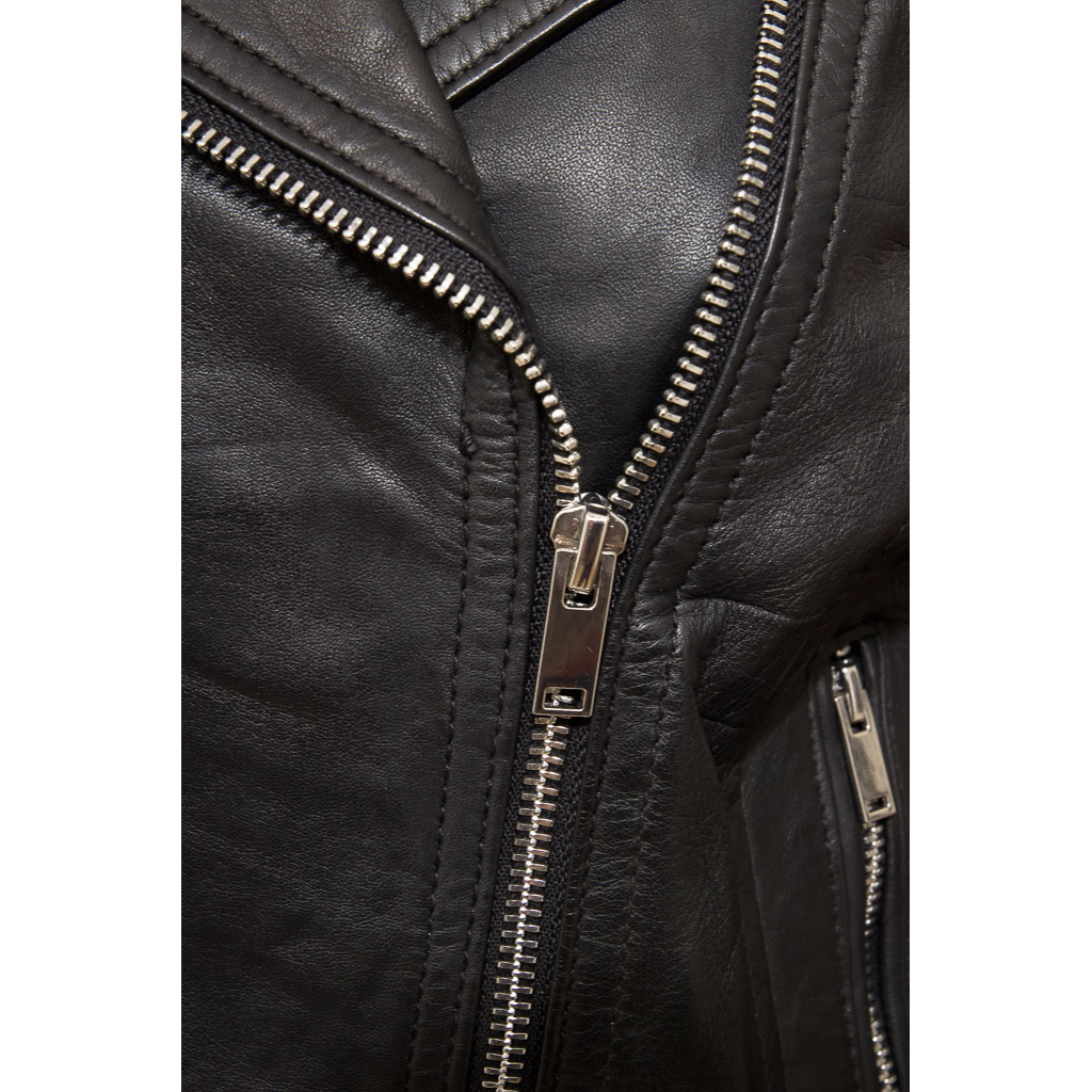 WOMEN'S BLACK LEATHER BIKER JACKET: DAVIE-3