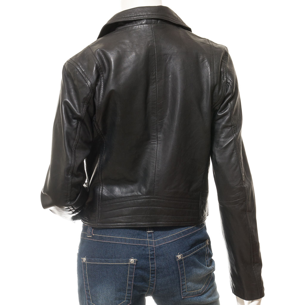 WOMEN'S BLACK LEATHER BIKER JACKET: DAVIE-4