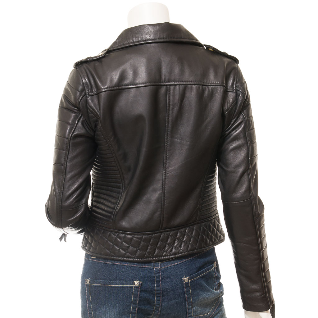 WOMEN'S BLACK LEATHER BIKER JACKET: GRETNA-4