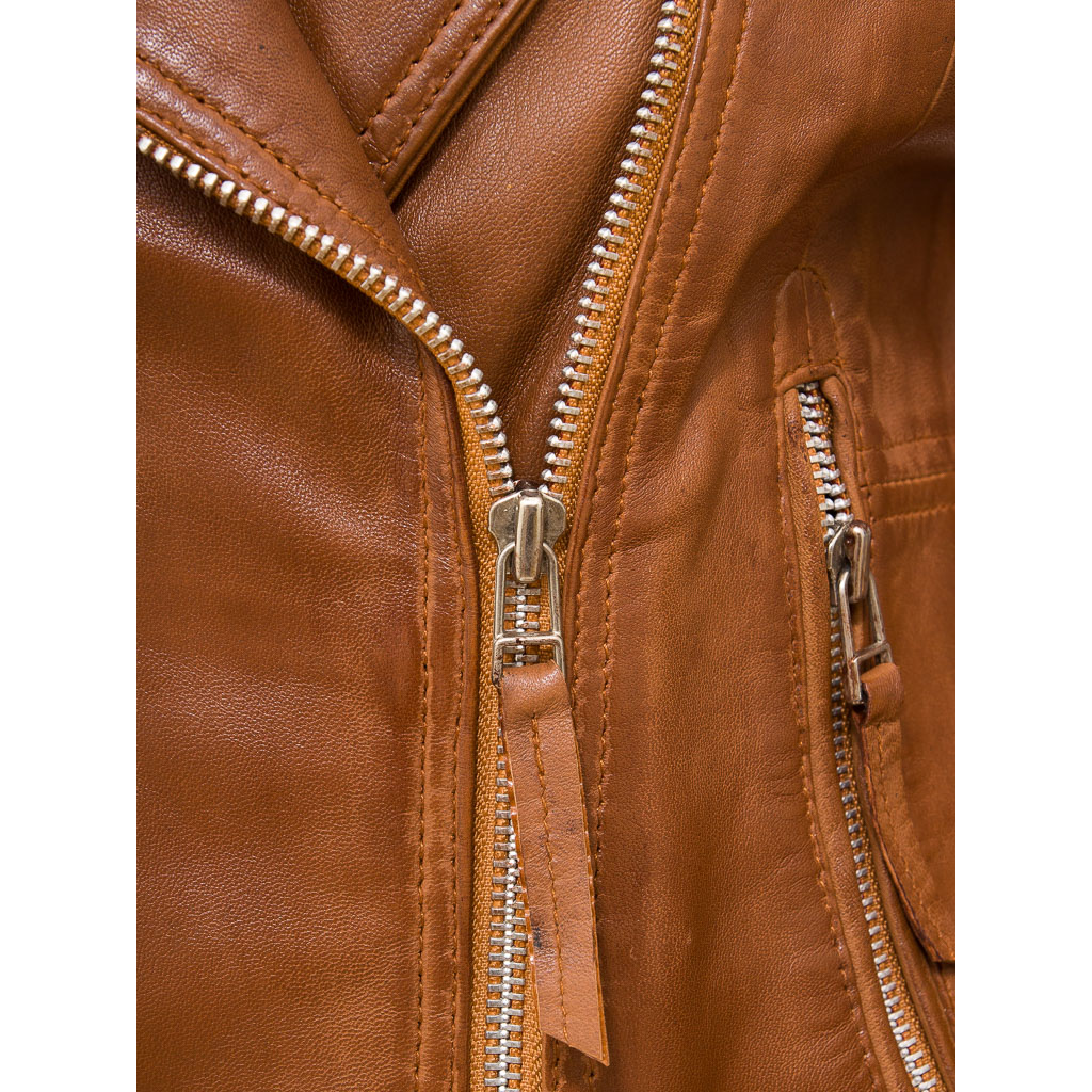 WOMEN'S TAN LEATHER BIKER JACKET: INGLIS-3