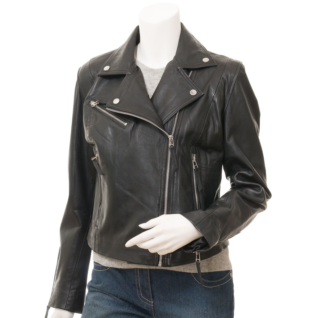 WOMEN'S BLACK LEATHER BIKER JACKET: INGLIS-0