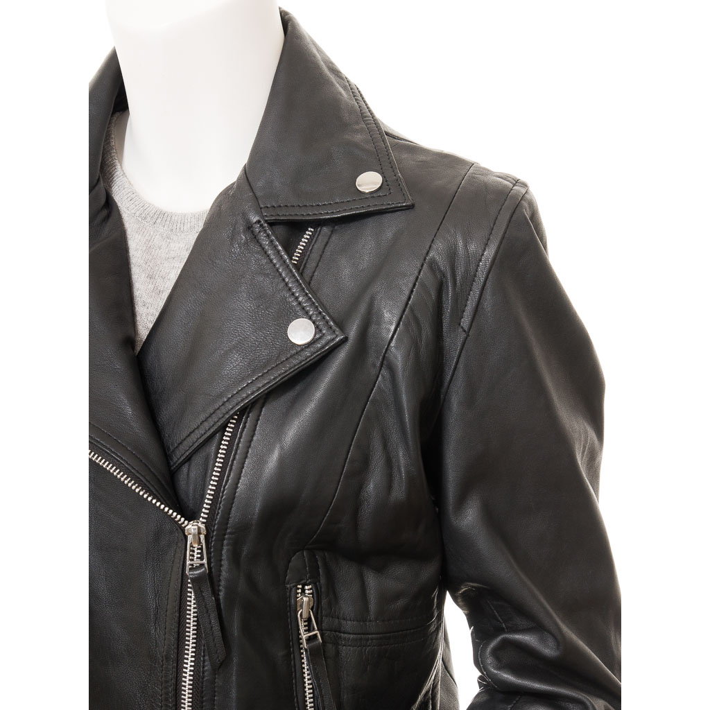 WOMEN'S BLACK LEATHER BIKER JACKET: INGLIS-2