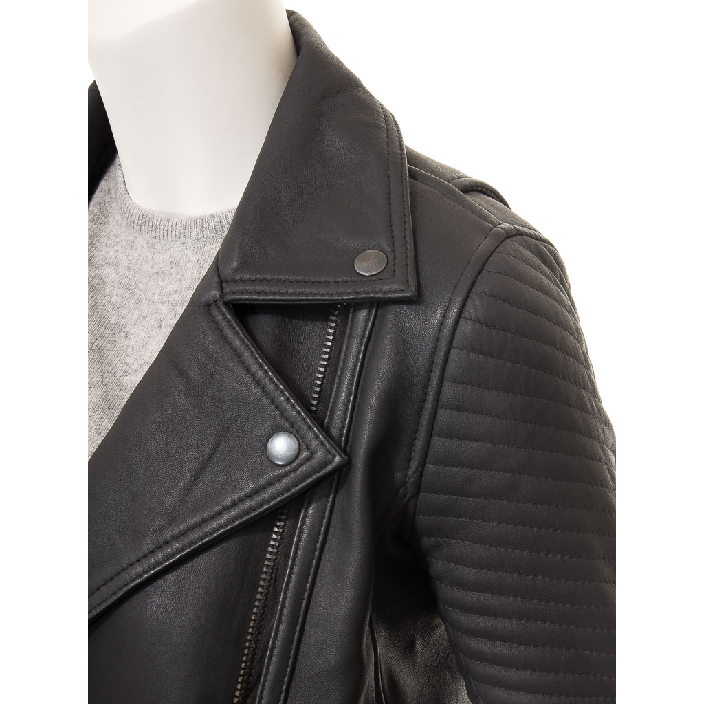 WOMEN'S BLACK LEATHER BIKER JACKET: LANTANA-2