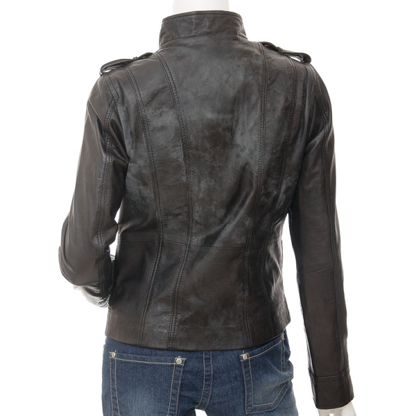 WOMEN'S BLACK BIKER LEATHER JACKET : MARGATE-3