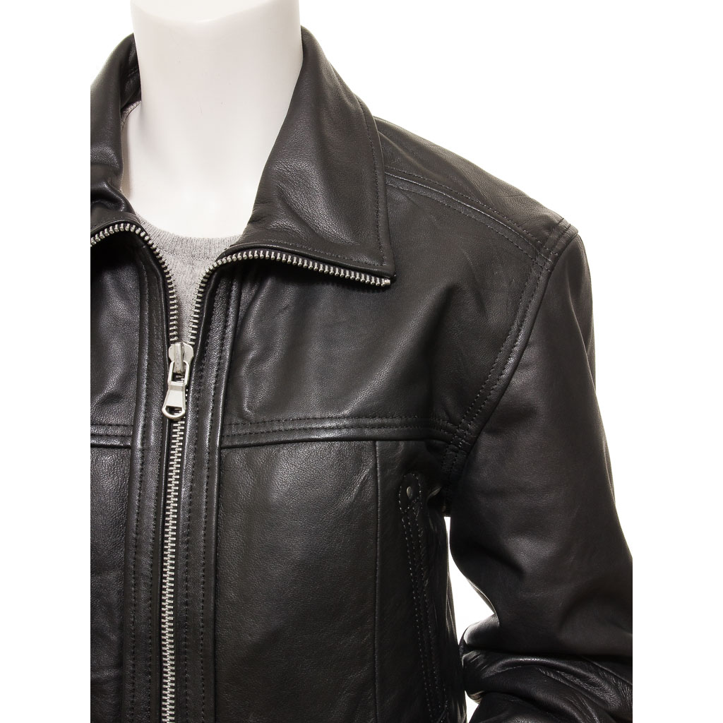 WOMEN'S CROPPED BLACK LEATHER JACKET: MASCOTTE-2