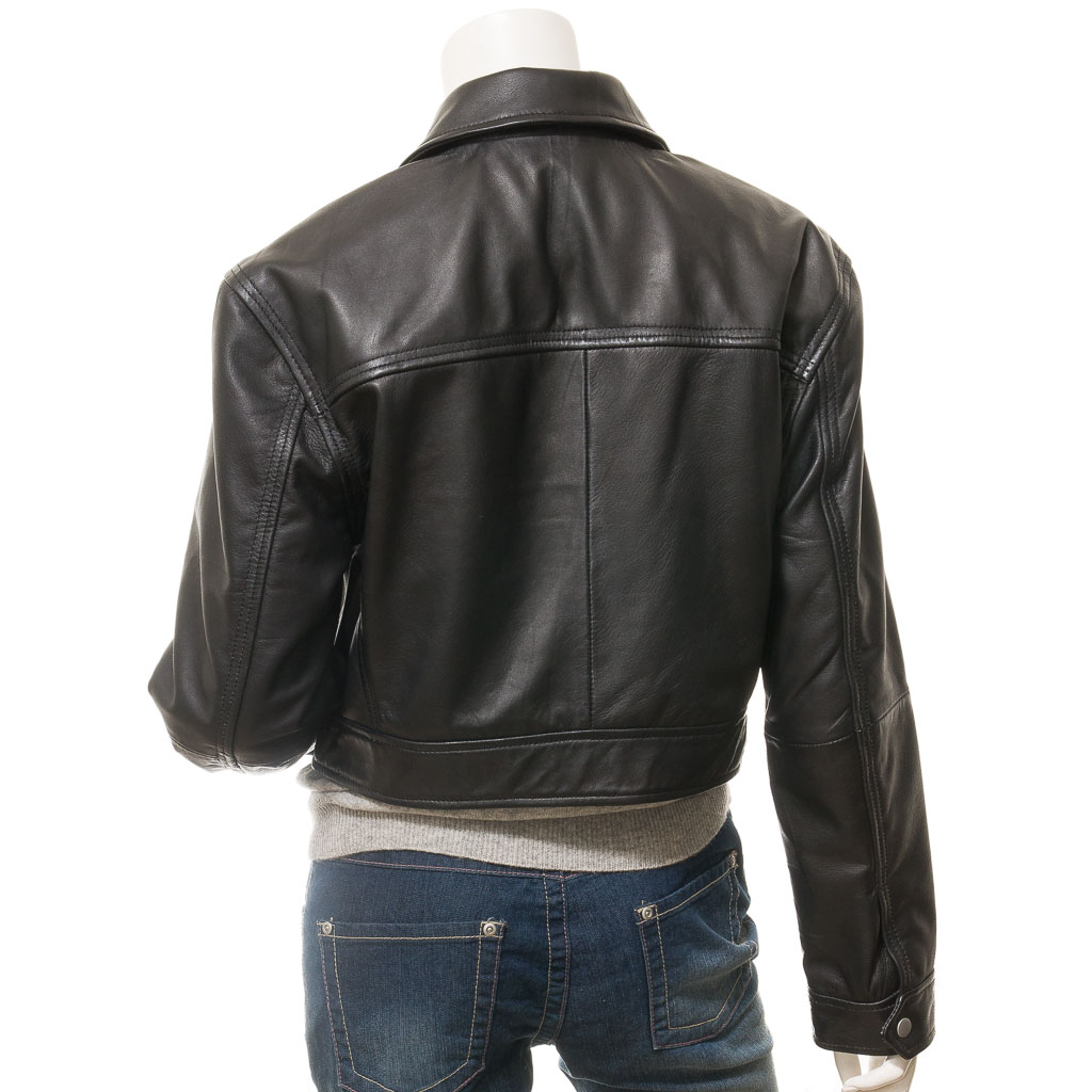 WOMEN'S CROPPED BLACK LEATHER JACKET: MASCOTTE-3