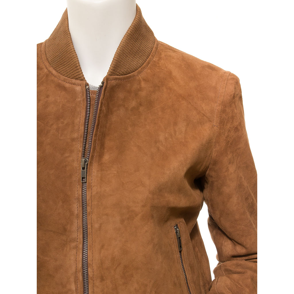 WOMEN'S TAN SUEDE BOMBER JACKET: RAIFORD-2