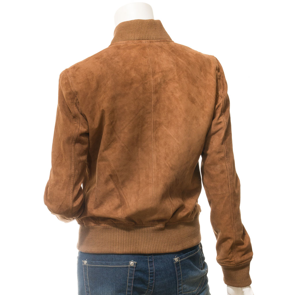 WOMEN'S TAN SUEDE BOMBER JACKET: RAIFORD-3