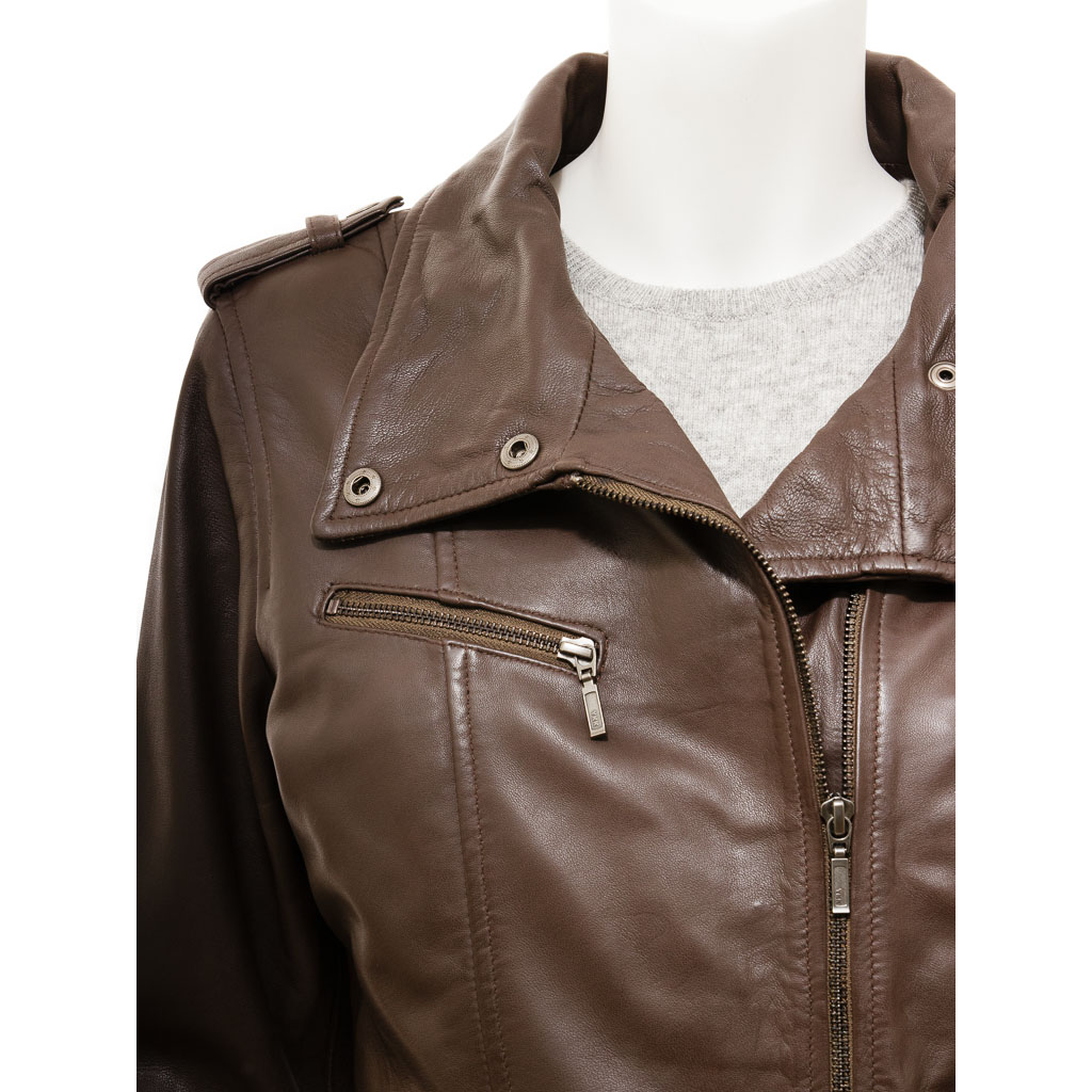 WOMEN'S BROWN LEATHER TRENCH COAT: MADEIRA-2