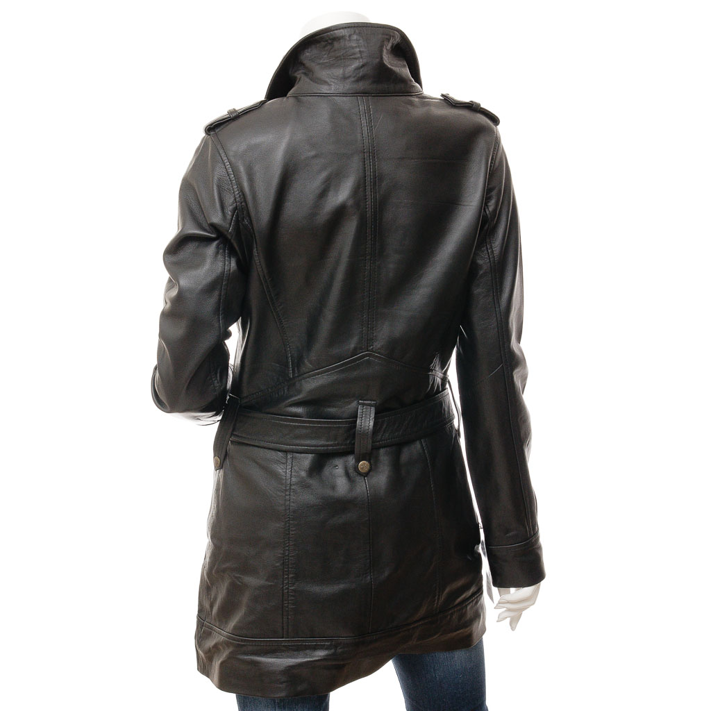 WOMEN'S BLACK LEATHER TRENCH COAT: MADEIRA-3