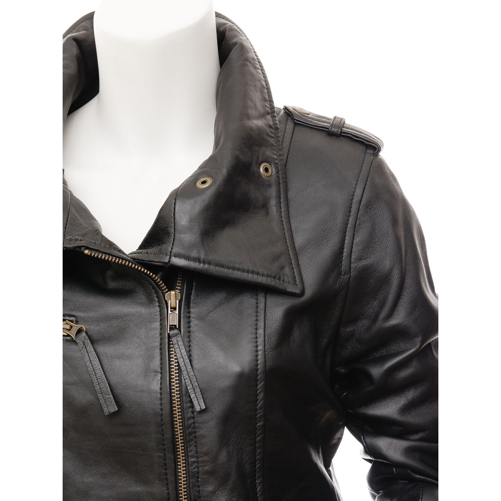 WOMEN'S BLACK LEATHER TRENCH COAT: MADEIRA-2