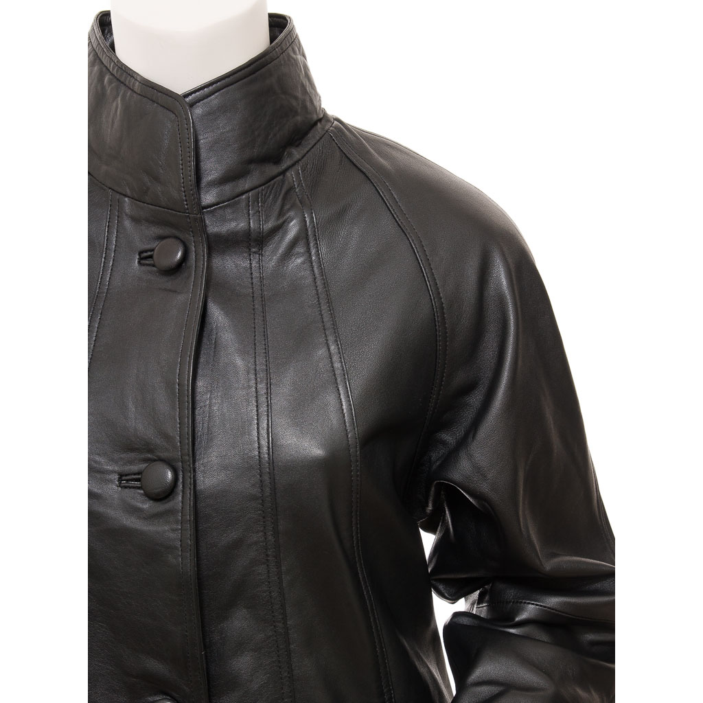 WOMEN'S CLASSIC BLACK LEATHER COAT: LYNN HAVEN-1