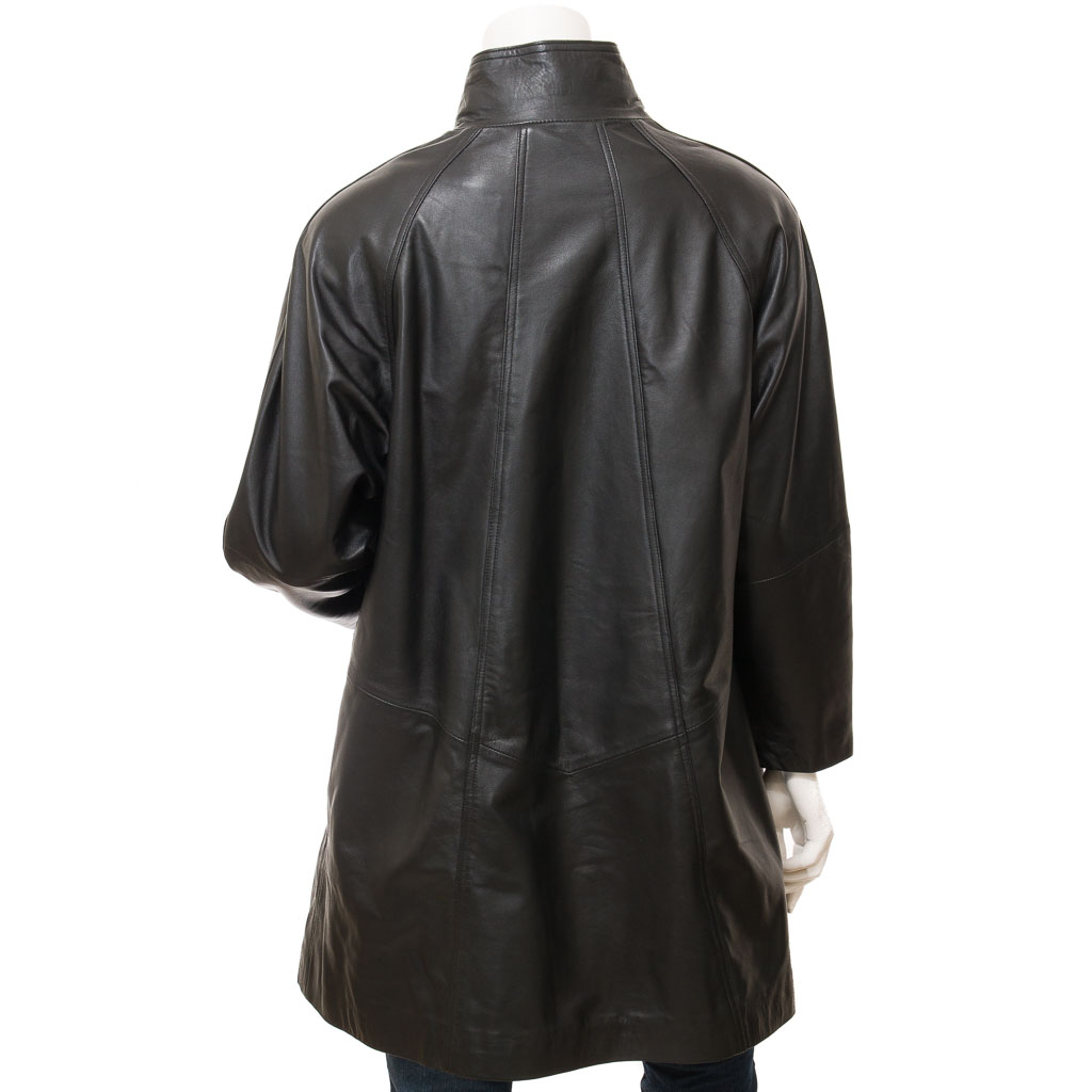 WOMEN'S CLASSIC BLACK LEATHER COAT: LYNN HAVEN-3