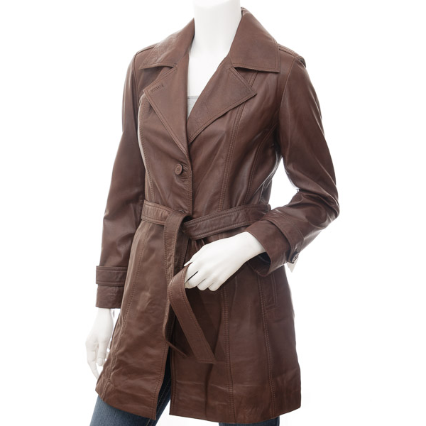 WOMEN'S BROWN SHEEP LEATHER COAT: LEESBURG-0