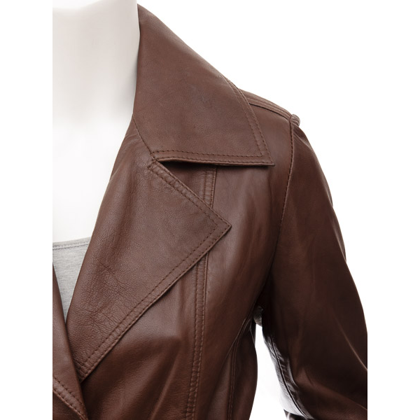 WOMEN'S BROWN SHEEP LEATHER COAT: LEESBURG-1