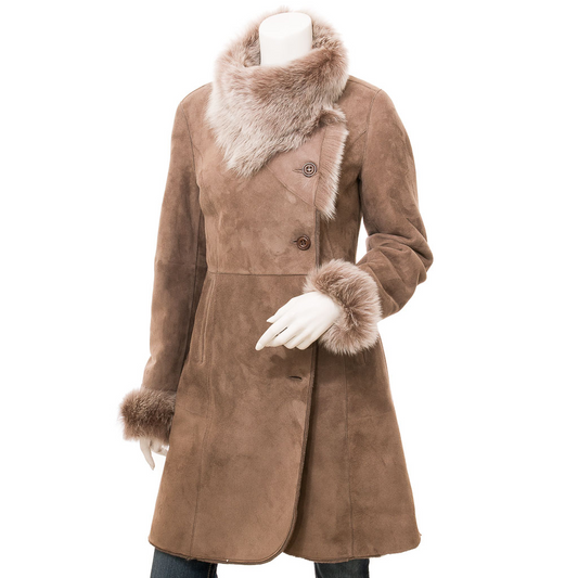 WOMEN'S BROWN TOSCANA SHEARLING COAT: LUBBOCK-0