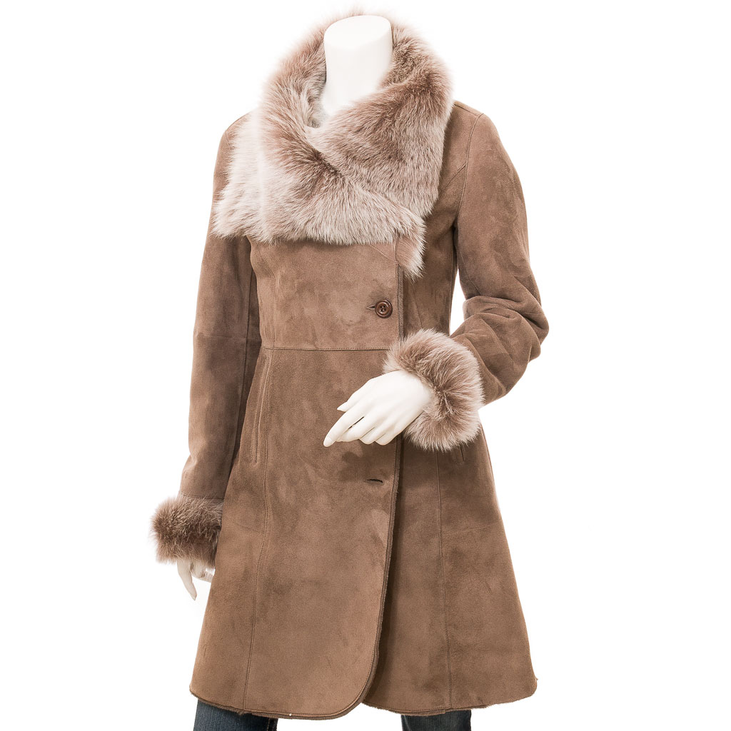 WOMEN'S BROWN TOSCANA SHEARLING COAT: LUBBOCK-1