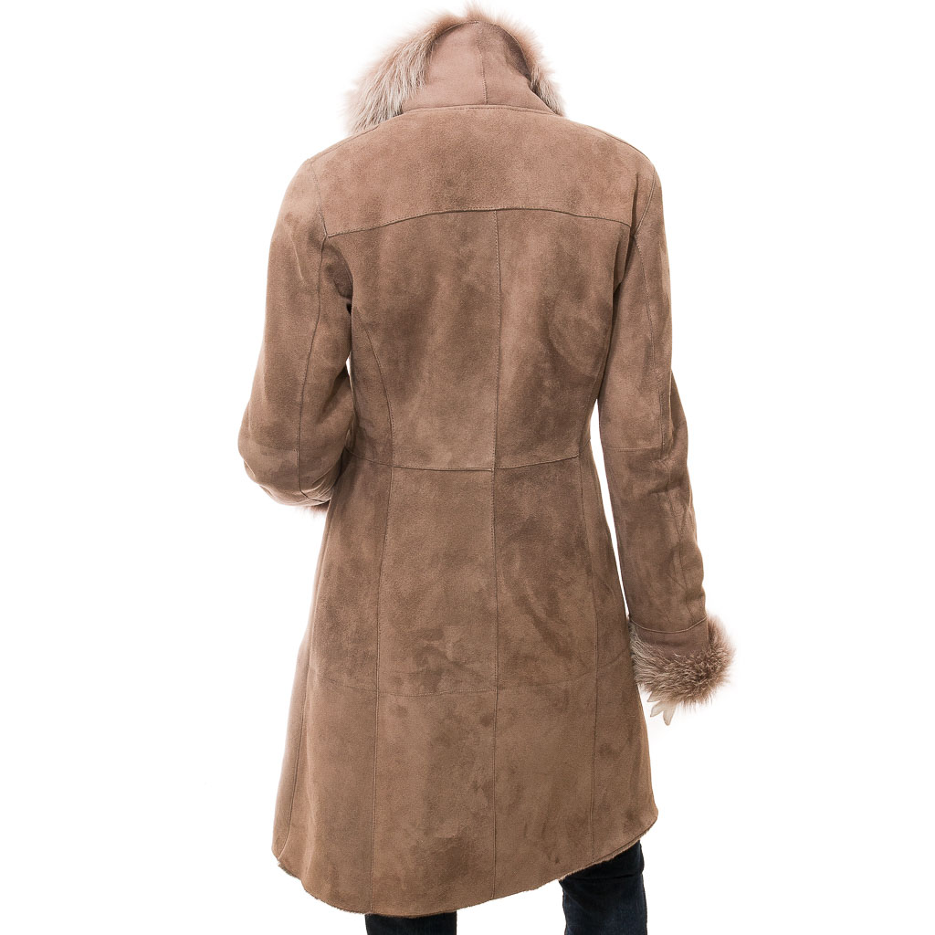 WOMEN'S BROWN TOSCANA SHEARLING COAT: LUBBOCK-3