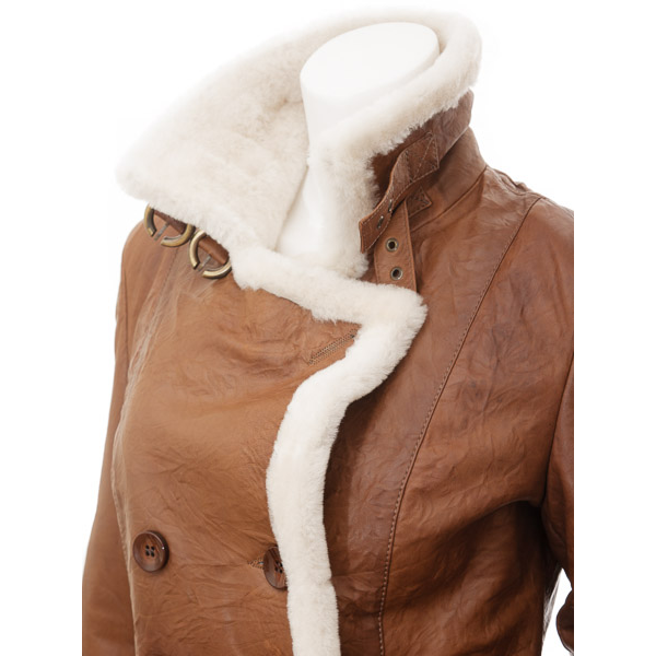 WOMEN'S TAN SHEEPSKIN SHEARLING JACKET: ROSENBERG-1