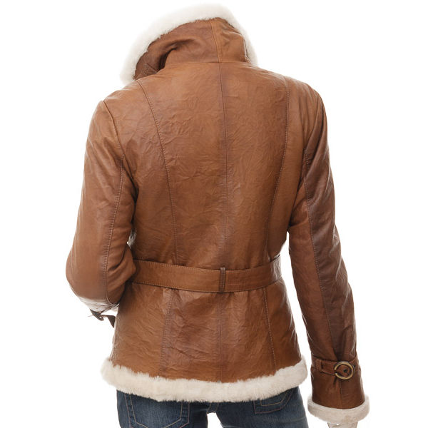 WOMEN'S TAN SHEEPSKIN SHEARLING JACKET: ROSENBERG-3