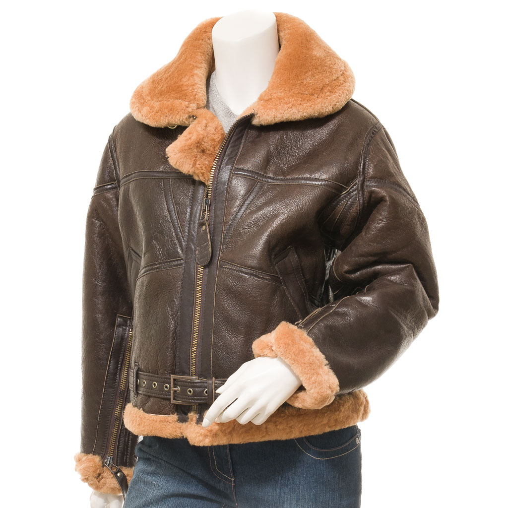 WOMEN'S BROWN AND GINGER SHEEPSKIN JACKET: CLEBURNE-0