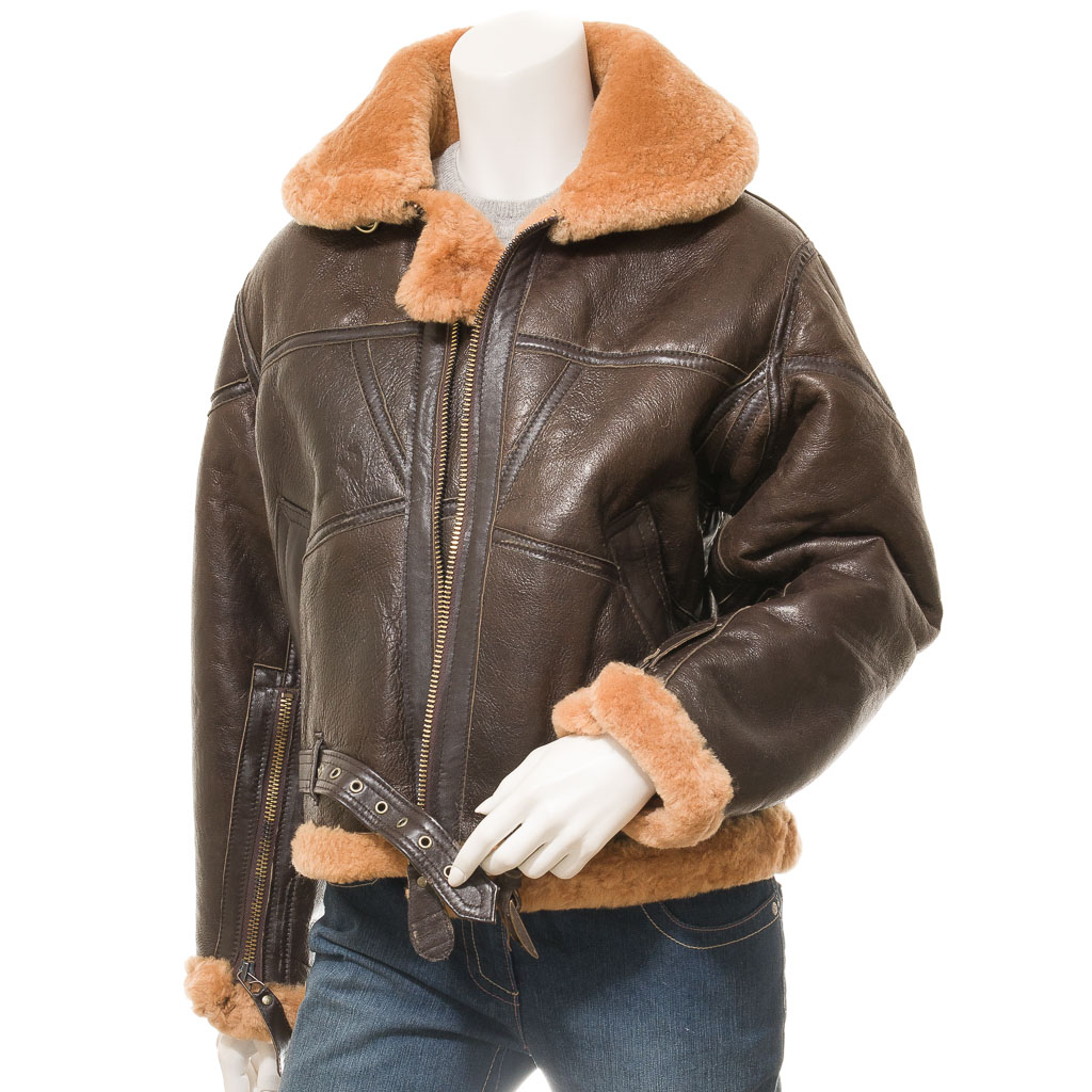 WOMEN'S BROWN AND GINGER SHEEPSKIN JACKET: CLEBURNE-1