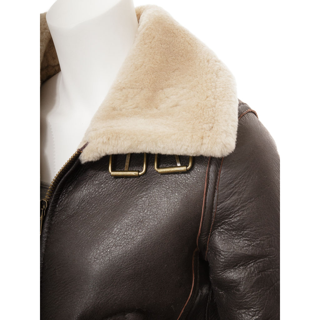 WOMEN'S BROWN SHEEPSKIN AVIATOR JACKET: ENNIS-2