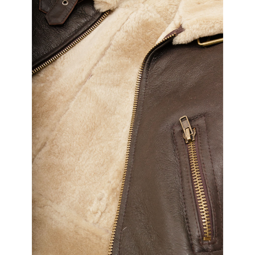 WOMEN'S BROWN SHEEPSKIN AVIATOR JACKET: ENNIS-3