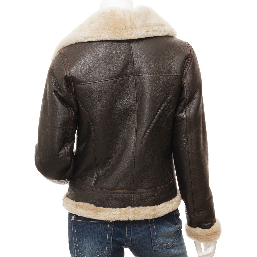 WOMEN'S BROWN SHEEPSKIN AVIATOR JACKET: ENNIS-4