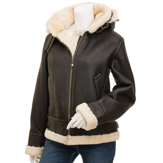 WOMEN'S BROWN SHEEPSKIN SHEARLING JACKET: MELISSA-0