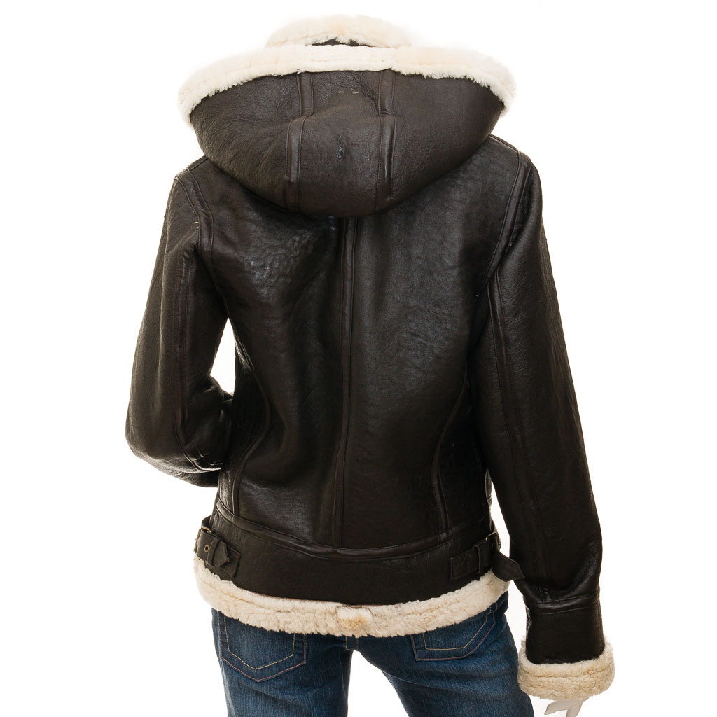 WOMEN'S BROWN SHEEPSKIN SHEARLING JACKET: MELISSA-5