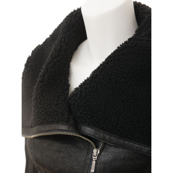 WOMEN'S BLACK BIKER SHEEPSKIN LEATHER JACKET: PROSPER-3