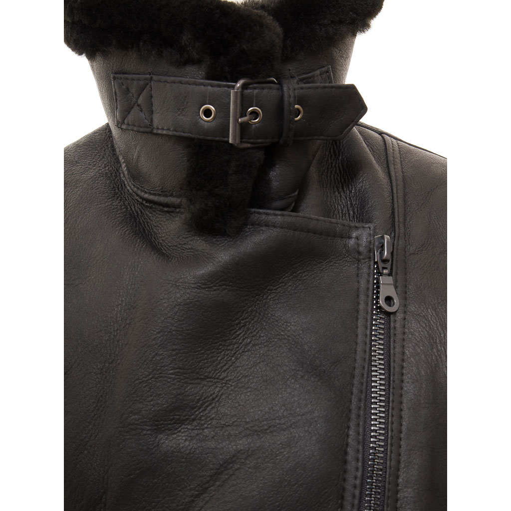 WOMEN'S BLACK SHEEPSKIN AVIATOR JACKET: ANGLETON-3