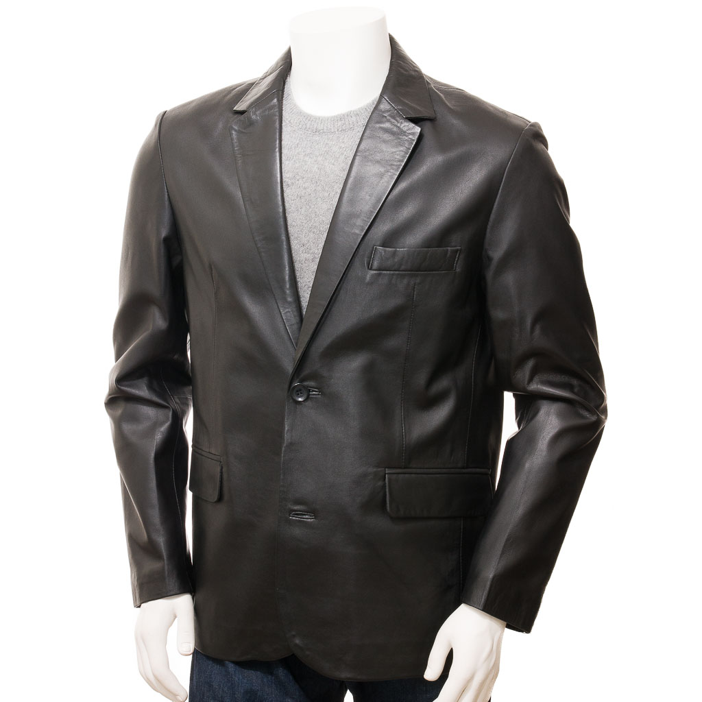 MEN'S CLASSIC BLACK LEATHER BLAZER: MANSFIELD-0